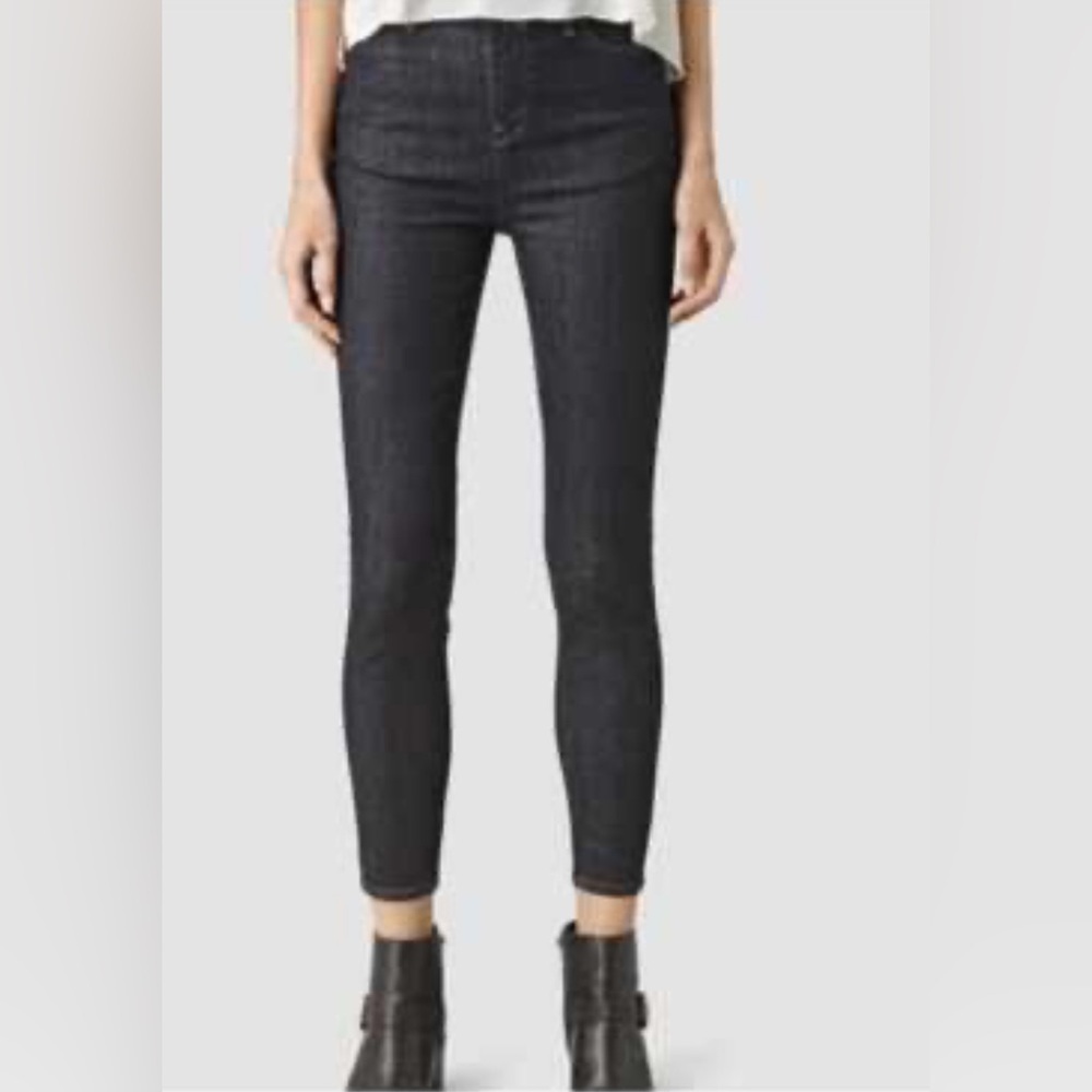 All Saints Nim Black Distressed Skinny Ankle Jeans Size 27